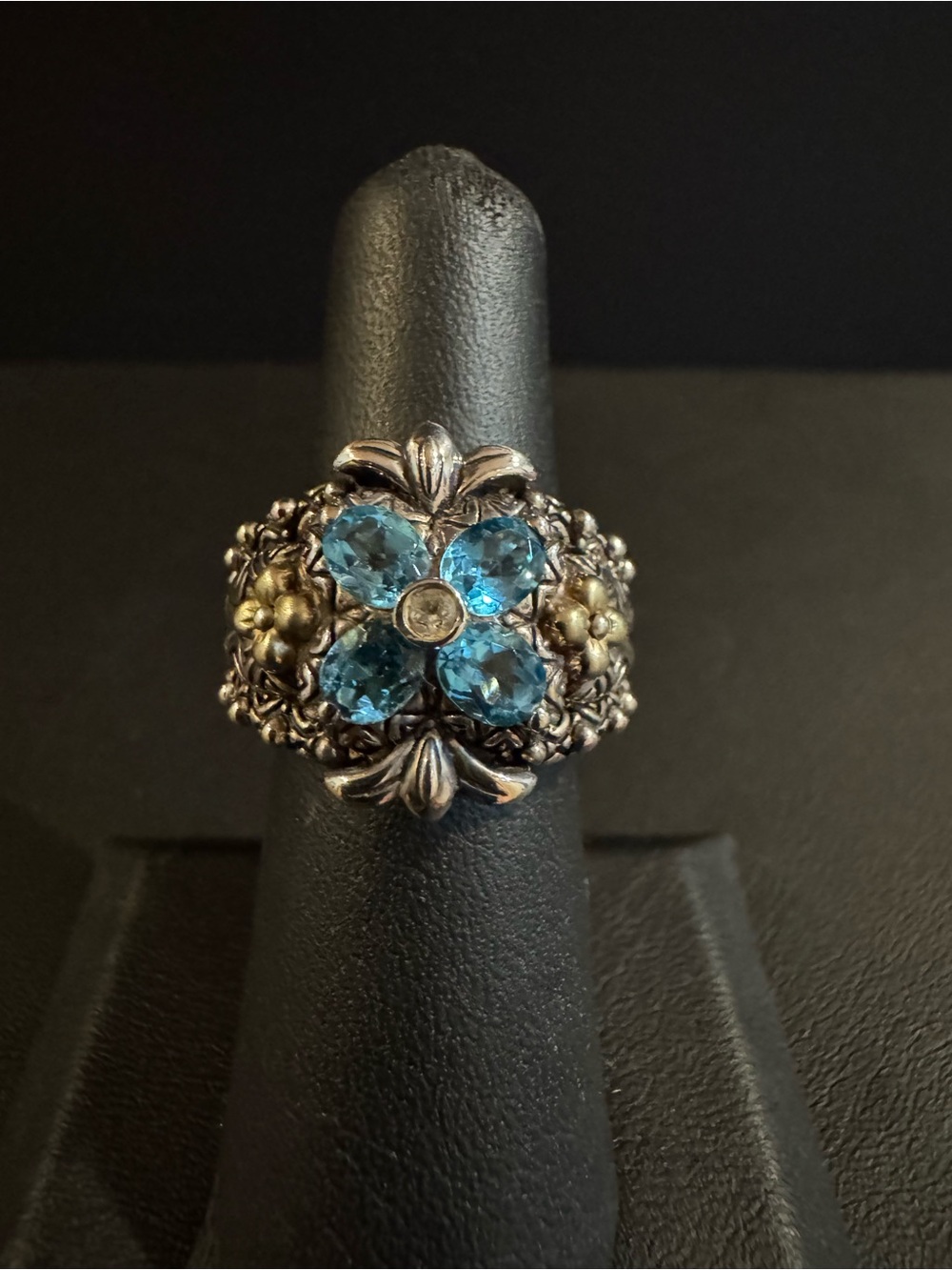 Barbara Bixby Sterling & 18k Blue Topaz Flower Ring